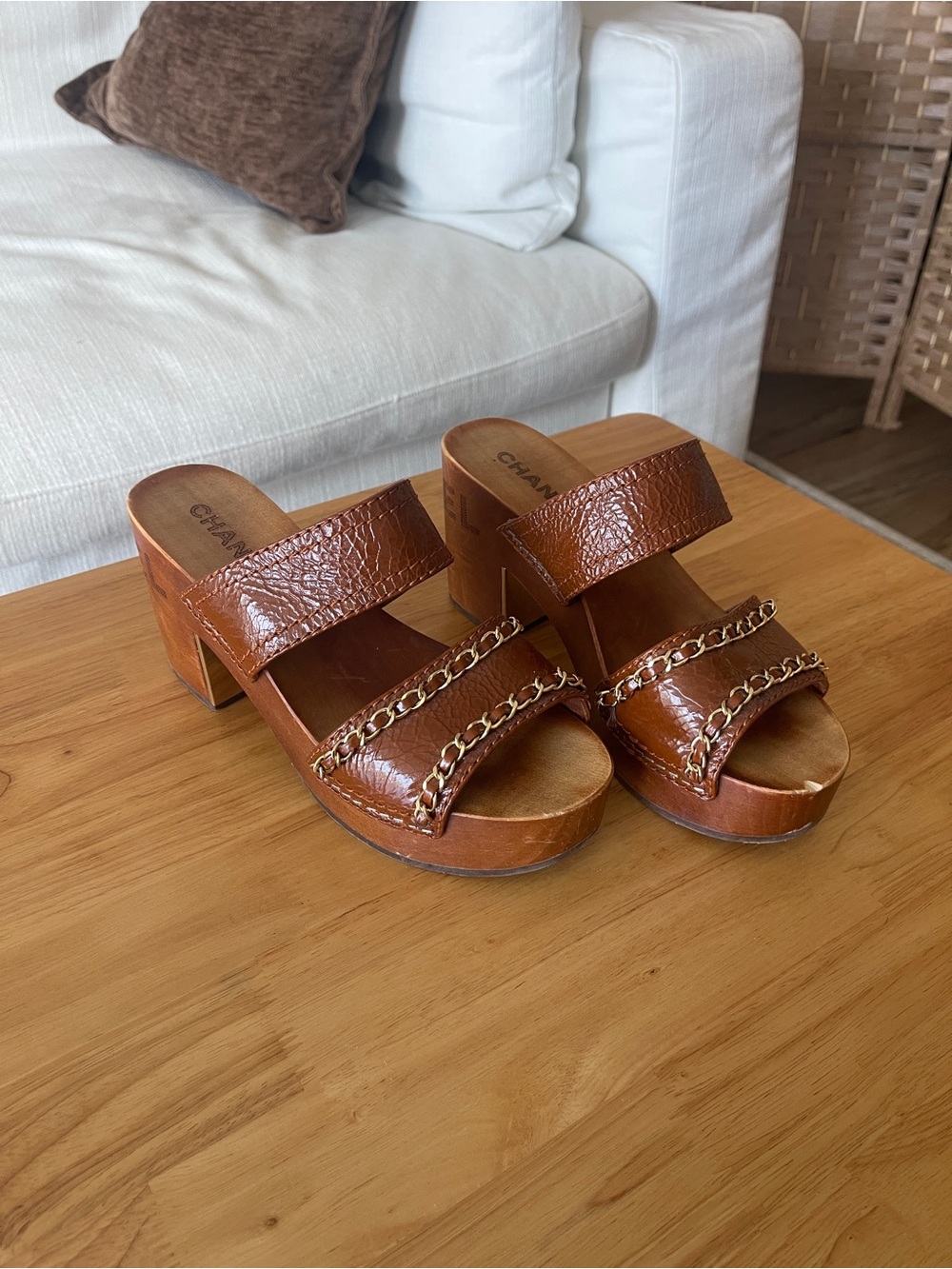 Chanel wooden platform sandals